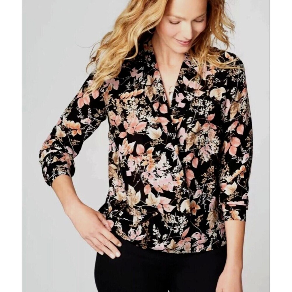 J Jill Blouse Womens Small Floral Long Sleeve Button Up